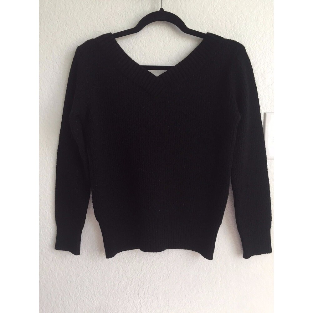Cecil McBEE Japan Wool Black Metallic Knit Pullover Sweater Open Back M S 4 6